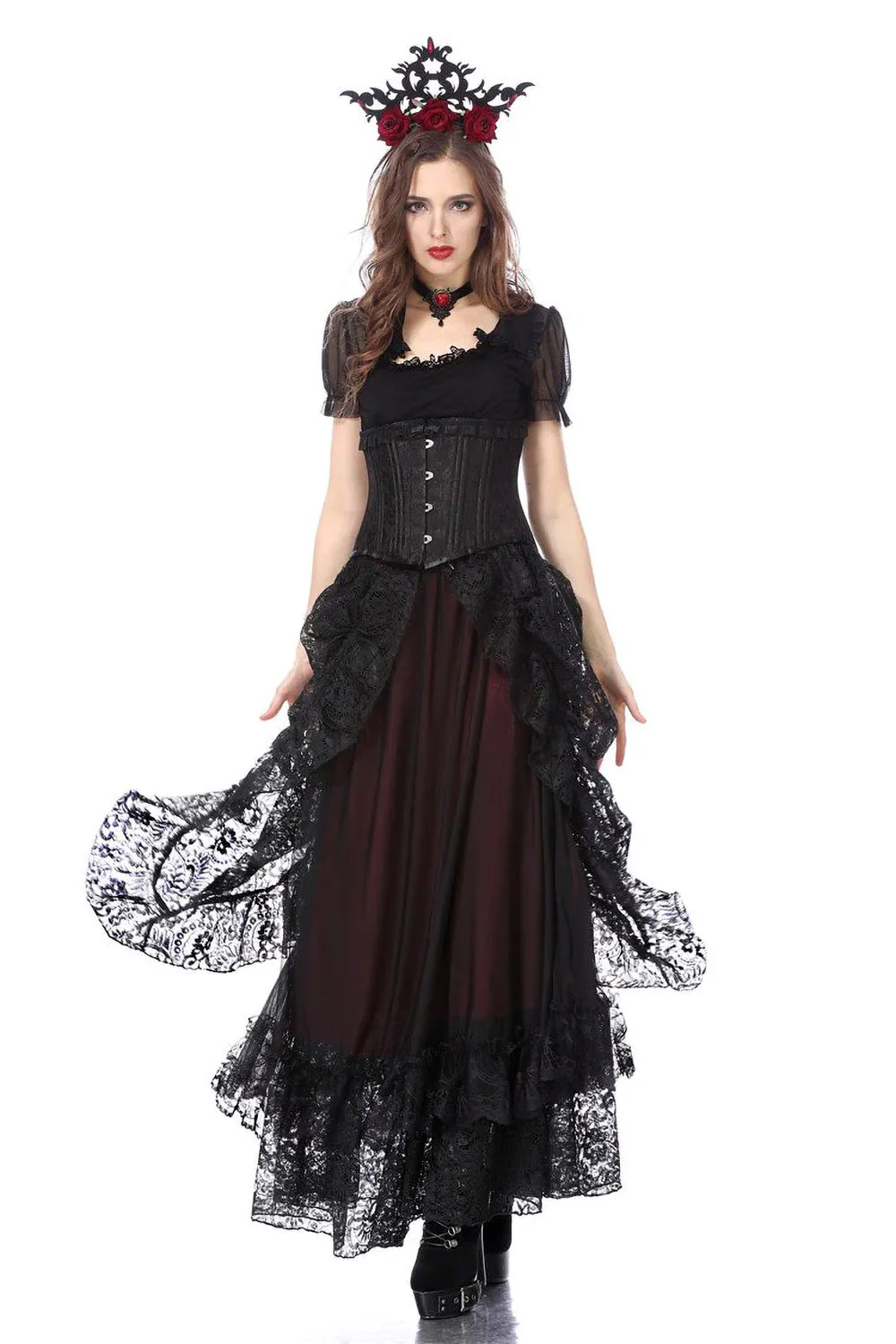 Vampire Goth Maxi Skirt [Red] - Image 4
