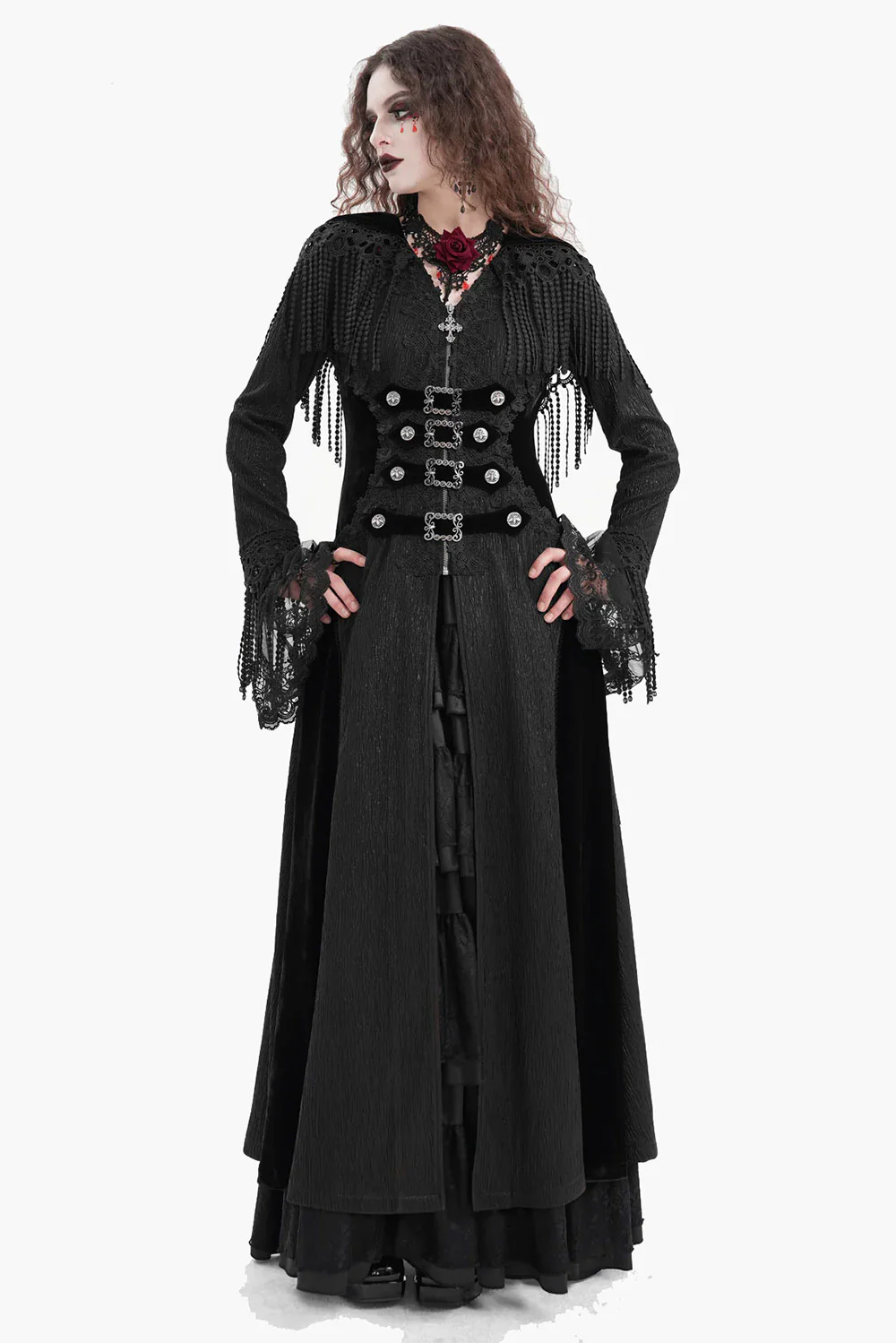Victorian Gloom Embroidered Hooded Cloak - Image 2