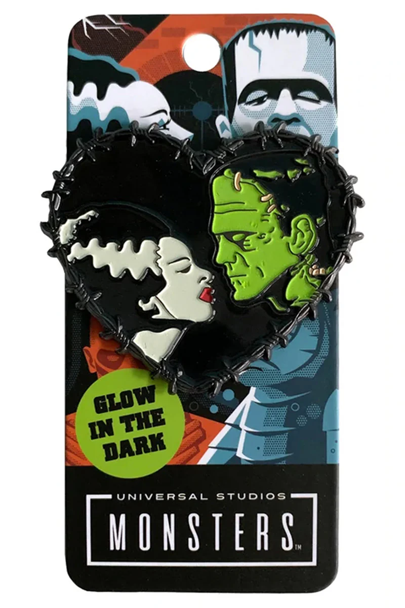 We Belong Dead Frankenstein & Bride Heart Enamel Pin [Glows in the Dark] - Image 2