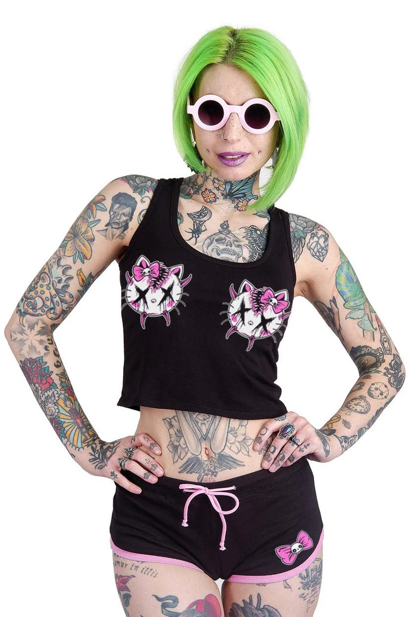 Hello Creepy Kitty Black & Pink Short Shorts - Image 3