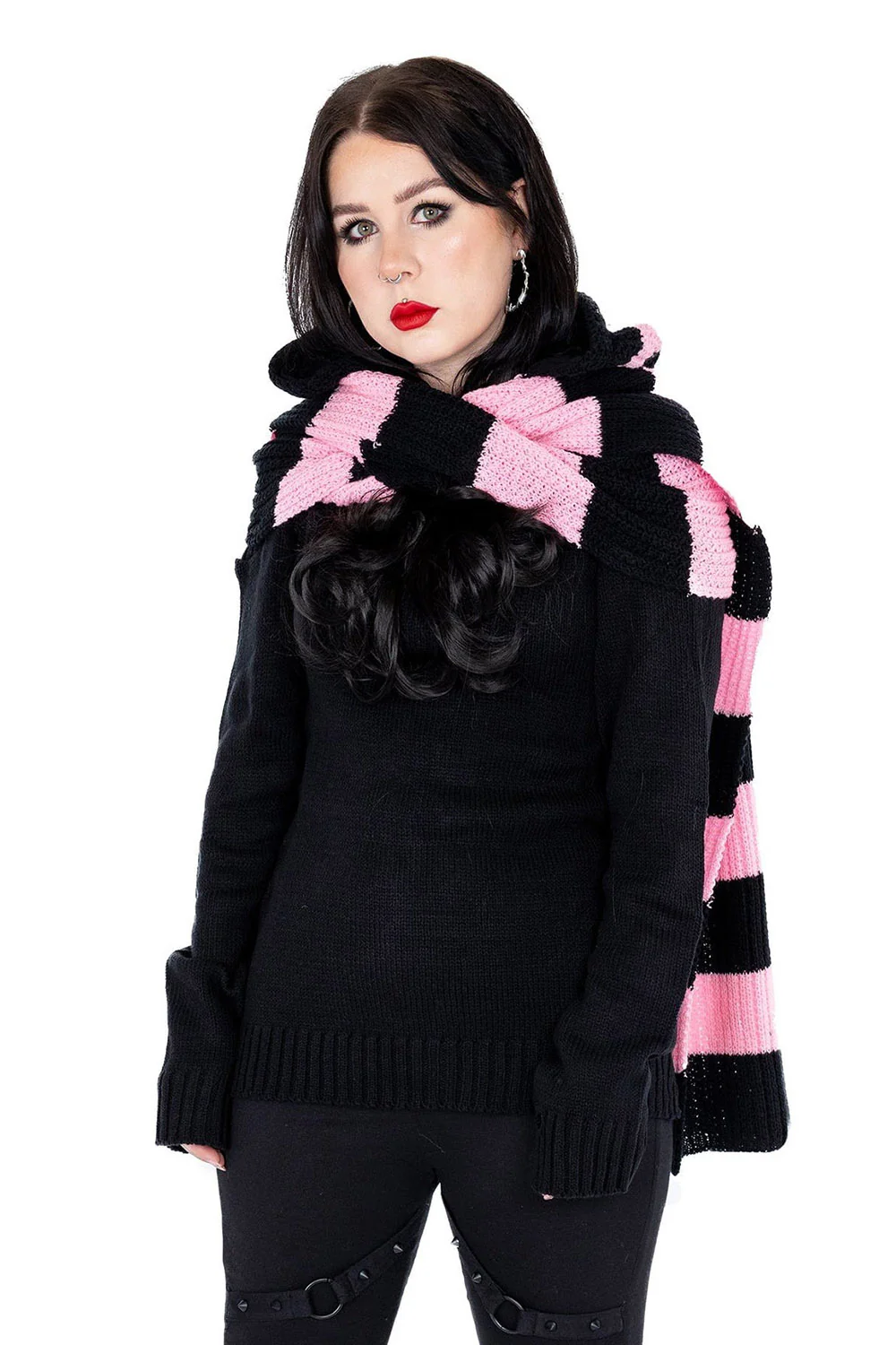 Zenni Hooded Scarf [BLACK/PINK] - Image 3
